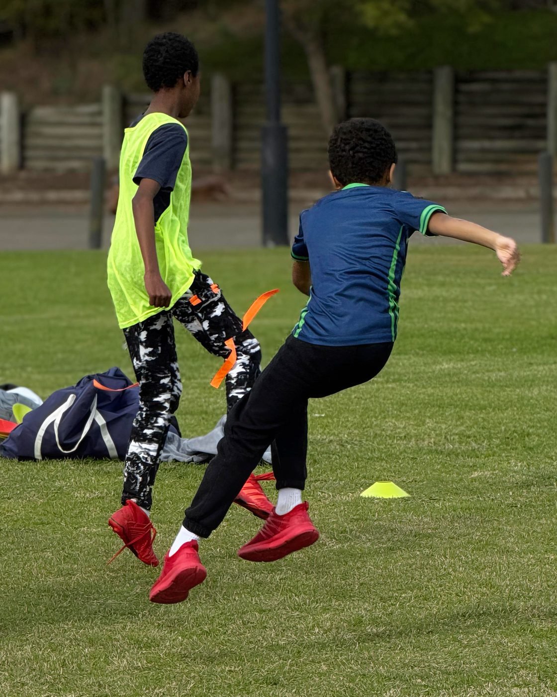 Players in mid-action during a training game