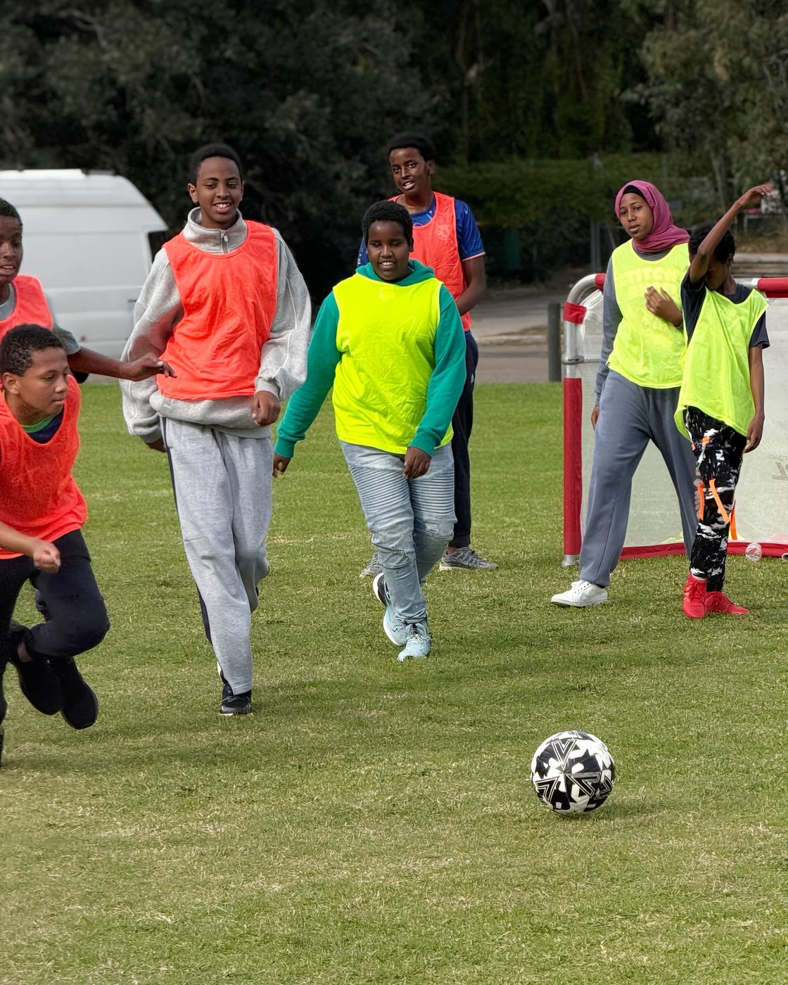 Group of players smiling during a training session
